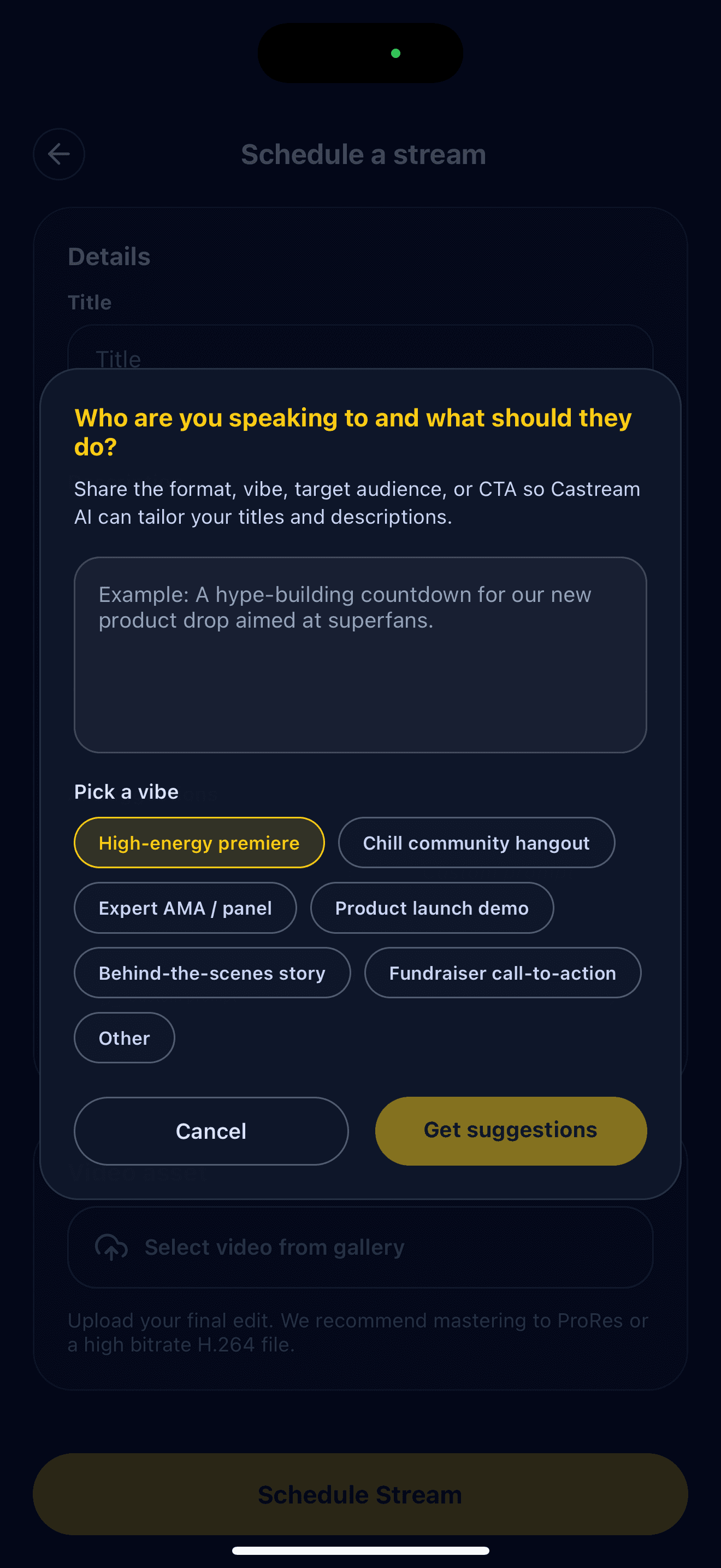 Custom Prompt builder screen
