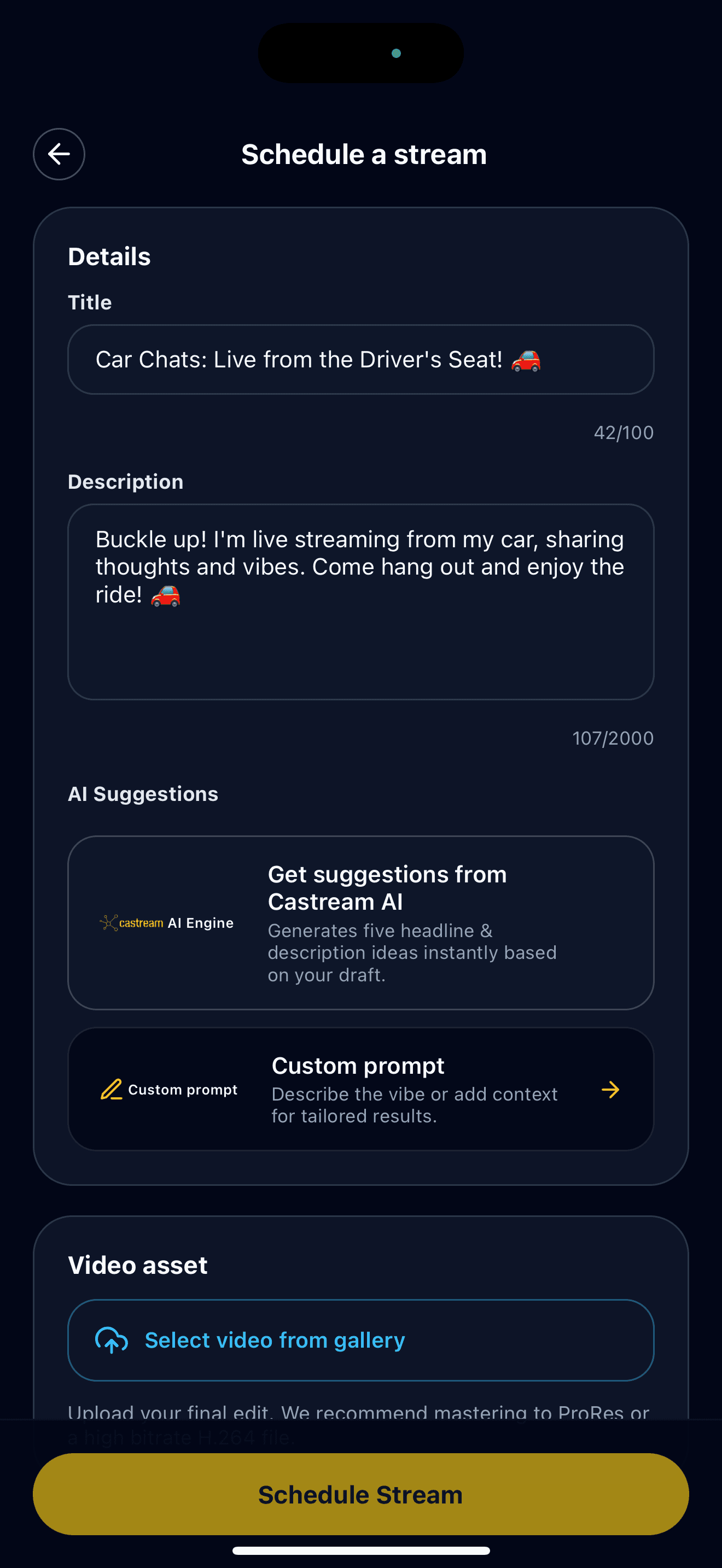 AI tools showing Castream modes